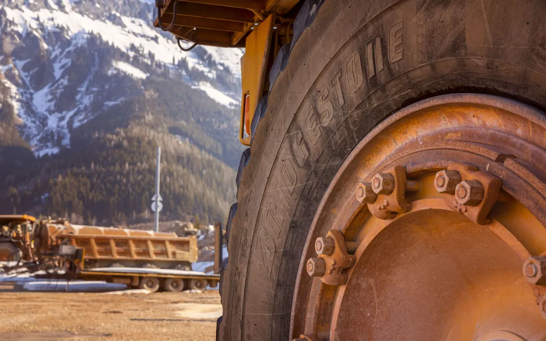 Giant Bridgestone tyre on a mining haul truck