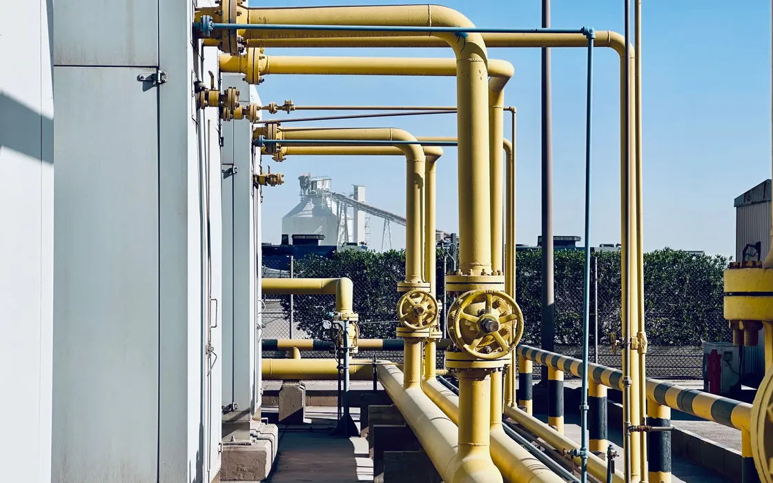 Gas pipework with gate valves at an industrial plant
