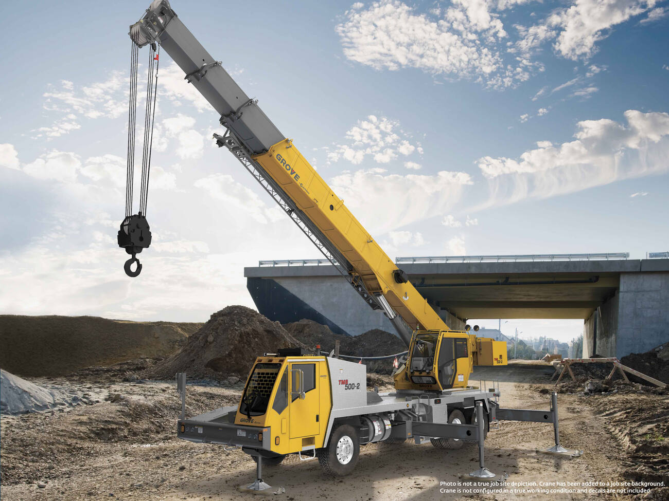 Grove truck crane lifting at a bridge construction site